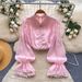 French Style Women's Top Heavy Duty Beaded Lace Patchwork Pearl Mesh Warm Unique Niche Design for Ladies_ecoleips.com