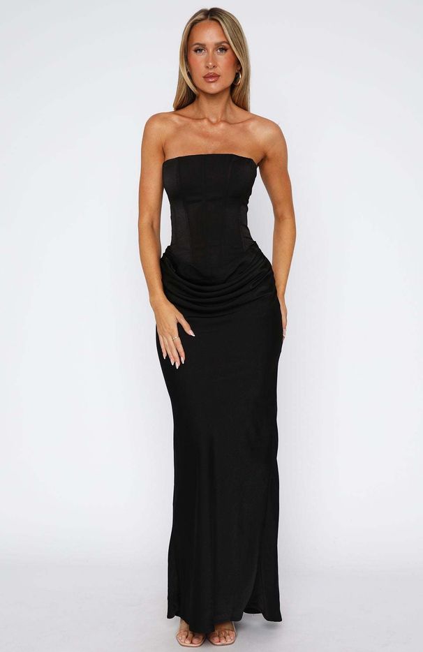 Women's High End Satin Strapless Tie Back Corset Bone Bodycon Pencil Long Maxi Dress_ecoleips.com