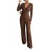 Spring 2026 Women's Solid Color V Neck Crossover Long Sleeve T-Shirt And Pants Set with Metallic Decoration for European American Style_ecoleips.com