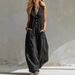 Women's Casual Linen Cotton Jumpsuit Style Sleeveless Double Pocket Jumpsuit Fashion_ecoleips.com