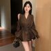 Elegant Mature Style Off-shoulder Long-sleeve Shirt For Women, Autumn Design With Stylish Belt To Cinch The Waist And_ecoleips.com