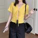 AD457 Quality Model 2025 Summer Girl's Style Fresh And Sweet Polyester Cardigan V-Neck Slim-Fit Women's T-Shirt_ecoleips.com