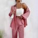 2025 Spring And Autumn Women's Solid Color Draped Loose Smooth Pleated Casual Two-Piece Set_ecoleips.com