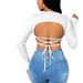 Voya Women's Spring And Summer New Sexy Backless T-shirt Long Sleeved V-neck Waist Cinching Slimming Temperament Top_ecoleips.com