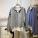 Real Shot Of European American Color-blocked Faux Two-piece Long-sleeve Sweatshirt For Women, Spring And Autumn Thin_ecoleips.com
