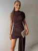 Irregular Round Neck Ruched Ribbon Women Dress Coffee Sleeveless High Waist Mini Dress Summer Slim Party Club Outfits YGZ8_ecoleips.com
