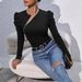 High-end Niche Black Knit Top For Women With Irregular Side Zipper Decoration, Puff Sleeves, Versatile And Slimming_ecoleips.com