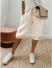 Women's Cotton Linen Casual Pants With Elastic Waist And Pockets Five Point Trousers_ecoleips.com