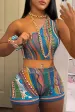 Striped Paisley Print Women's Set One Shoulder Tank Top And Shorts 2024 Summer Fashion Two 2 Piece Set Outfits Tracksuit_ecoleips.com