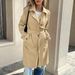 "Elegant Belted Trench Coat For Women - Slim-Fit Long Jacket With Button Front & Pockets, Khaki (S-XXL)"_ecoleips.com