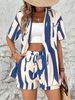 Women's Colorblock Asymmetrical Print Cardigan & Shorts Set, Fashionable Two-Piece, Comfortable Casual Wear For Daily Use_ecoleips.com