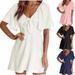 2026 European And American Foreign Trade Cross-Border Women's Fashion Hot Item V-Neck Bow Tie Short Sleeve Mini_ecoleips.com
