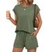 Summer Women's 2-Piece Outfit Short Sleeve T-Shirt And Shorts Set Casual Comfort Round Neck Loose Fit Soft Fabric_ecoleips.com
