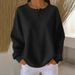 Women's Round Neck Waffle Knit Pullover Loose Top Solid Color Fashion T-Shirt Foreign Trade 2025 Autumn Winter New_ecoleips.com