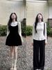 2025 New Thick Aesthetic Black Strap For Women Autumn Winter A-line Waist-cinching Inner Set Short Dress_ecoleips.com