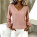 Women's Oversized V-Neck Long Sleeve Top – 2026 Casual Chic Pullover In Solid Colors (S-XXXL, Polyester, Breathable & Lightweight)_ecoleips.com