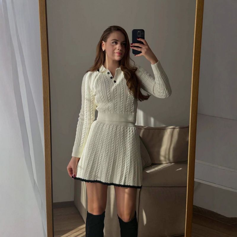 Autumn Women's Knit Dress With Turn-Down Collar, Loose Fit, Waist-Defined, Warm & Versatile Stretch Fabric_ecoleips.com
