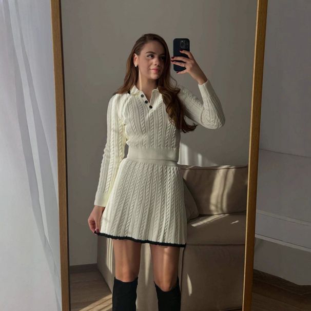 Autumn Women's Knit Dress With Turn-Down Collar, Loose Fit, Waist-Defined, Warm & Versatile Stretch Fabric_ecoleips.com