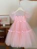 Princess Style Bubble Sleeve Mesh Skirt For Little Girls Summer 2025 Fashionable Cute Fairy Tale Princess Dress Girls Skirt_ecoleips.com
