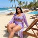 Women's Clothing Plus Size Three Piece Swimsuit Set For Women Style Long Sleeved Cover Up High Waisted Shorts Printed Bikini_ecoleips.com
