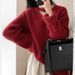K Design Sense V-neck Collar Knitted Sweater For Women, New Style Pullover Long-sleeved Lazy Style Sweater._ecoleips.com