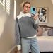 K New Casual Retro Style Design With A Large Lapel And Half High Collar Striped Sweater For Women_ecoleips.com