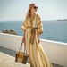 Women's 3D Striped Beach Cover-Up Dress Lightweight Summer Vacation Long Robe Loose Fit Boho Chic Swimwear with Belt_ecoleips.com