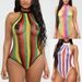 color matching halter neck sexy mesh bikini fun one piece swimsuit _ecoleips.com