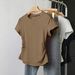 Women's Slimming Round Neck T-Shirt Short Sleeve Pleated Versatile Base Layer Top Spring Summer New Arrival American Style_ecoleips.com