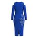 Elegant Slim Fit Off-Shoulder Zipper Rhinestone Decorated Dress Long Sleeve For Women_ecoleips.com