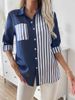 Effortless Elegance: Women's Loose-Fit Striped Color-Block Shirt With Short Sleeves For Casual & Office Wear_ecoleips.com