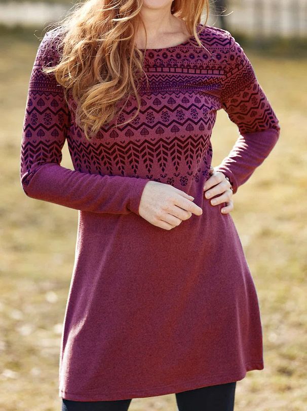 Autumn And Winter New Plush Celebrity Style Printing Long-sleeved Crew Neck Dress Women's Clothing_ecoleips.com