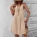 Spring/Summer Women's Pleated Sleeveless Crew Neck Casual Solid Color Cotton-Linen Dress A-Line Dress_ecoleips.com