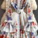 Women's Clothing Women's Style V-Neck Bell Sleeve Dress Lace Patchwork Print Ruffled Long Skirt Waist Cinching Sexy Spring Autumn_ecoleips.com