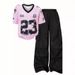 plus Size Women's Casual Two Piece Set Printed T-Shirt with Contrasting Shoulder Design Summer Regular Thickness_ecoleips.com