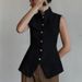 Women's Clothing Women's Elegant Sleeveless Top Vest Style Stand Collar Button Detail Spring Summer Waist Slit For Formal & Casual For Women_ecoleips.com
