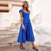Cross-border European And American 2026 Summer Wom's Floral Print Bohemian Short Sleeve Square Neck Long Dress For_ecoleips.com