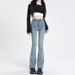 Women's Clothing Plush Jeans Autumn And Winter Flared Jeans Autumn And Winter High Waist High Elastic Plush Flared Horseshoe Pants_ecoleips.com