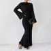 European And American Style 2025 Fall/Winter New Women's Fashion Round Neck Flared Long Sleeve Slim Fit Bodycon_ecoleips.com