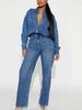 K Slim Fit Elastic Loose Long Sleeved Denim Jumpsuit_ecoleips.com