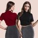 Stylish And Sexy Base Layer Top, High Neck Short Sleeved Crop Top_ecoleips.com