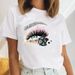 Summer New Arrivals: Spring/Summer Women's Eyelash Print Letter Casual T-Shirt, Simple T-Shirt For Women_ecoleips.com