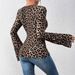 European And American Cross-border 2026 New Leopard Print Layered V-neck Bell Sleeve Slim-fit Sexy Knitted T-shirt Top_ecoleips.com