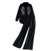 Women's French Style Rhinestone Embellished Two Piece Set Long Sleeved Sun Protective Shirt Casual Loose Wide Leg Pants_ecoleips.com