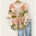 Women's Casual V Neck T-Shirt Floral 3D Digital Print Lotus Trim Trendy Top Creative Design Regular Fit_ecoleips.com