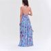Elegant Floral Print Chiffon Tiered Halter Dress For Women, V-Neck Cake Layered Evening Gown Breathable Chiffon Fabric_ecoleips.com