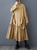 2025 Spring Autumn New Black Vintage Pleated Shirt Dresses For Women Ruffles Long Sleeve Loose Casual Dress Fashion Clothing_ecoleips.com