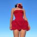 Spring 2025 CF24432 Women's Elegant Sexy Strapless Short Skirt Floral Textured Dress New Arrival_ecoleips.com