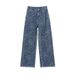 Blue Printed Wide-leg Jeans For Women, 2025 New Model, Ultra-sparkling Design, Chinese Style, Slim-fit Long Pants A8577_ecoleips.com