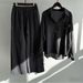 Loose Casual Women's Suit Two Piece Wide Leg Trousers Apricot Color_ecoleips.com